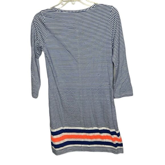 Lilly Pulitzer Beacon Navy Blue White Stripe Quarter Sleeve Mini Sleeve Dress. S - Picture 6 of 9